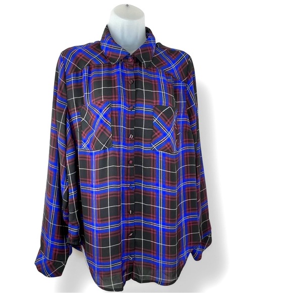 torrid Tops - Torrid Madison Button Up Shirt Georgette  Woman Size 0 Plaid Long Sleeve